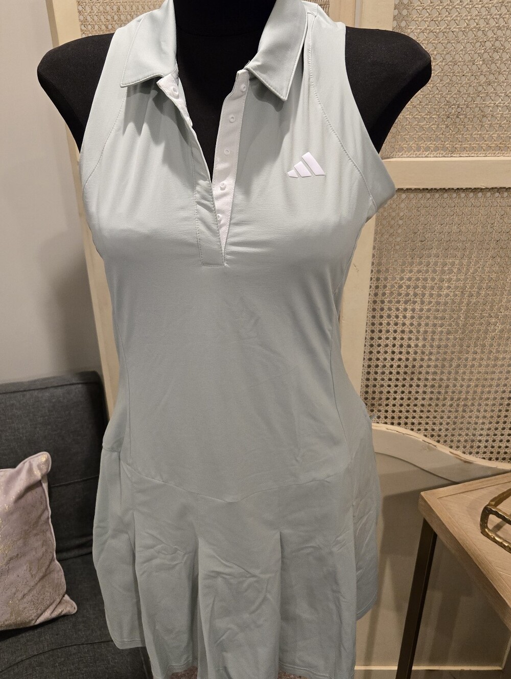 adidas Mint Green Sleeveless Polo Tennis Dress  With Bike Shorts